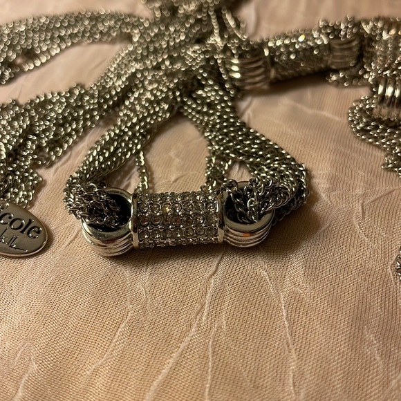 Nicole Miller silver multi stranded  chain Necklace W/Rhinestones - Picture 6 of 11